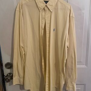Ralph Lauren Men's Light Yellow Button-Down Shirt with Pony Logo